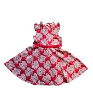 Janie and Jack girls red white floral jacquard dress holiday party 4 velvet bow